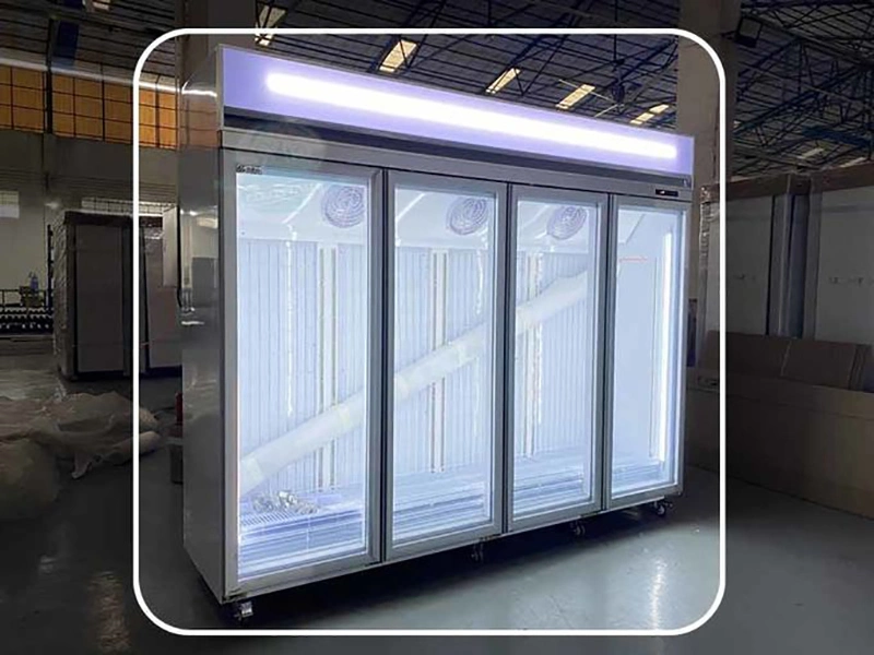 Supermarket 4 Doors Fan Cooling Vertical Ice Cream Display Freezer