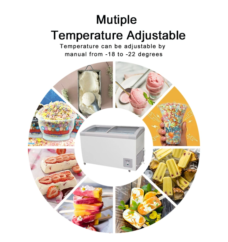 SD/Sc-218y Glass Door Ice Cream Display Showcase Supermarket Freezers Horizontal Freezer