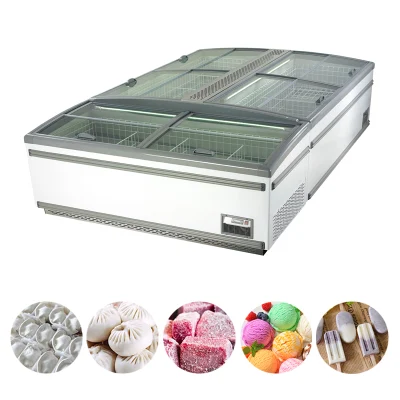 Top Glass Sliding Door Mobile Deep Chest Freezer Single Temperature Island Display Freezer