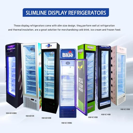 Compact Freestanding Vertical Slim Upright Single Glass Door Display Fridge, Upright Cooler Freezer